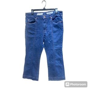 Anthropologie Pilcro and the Letterpress Flare Capri Blue Jeans